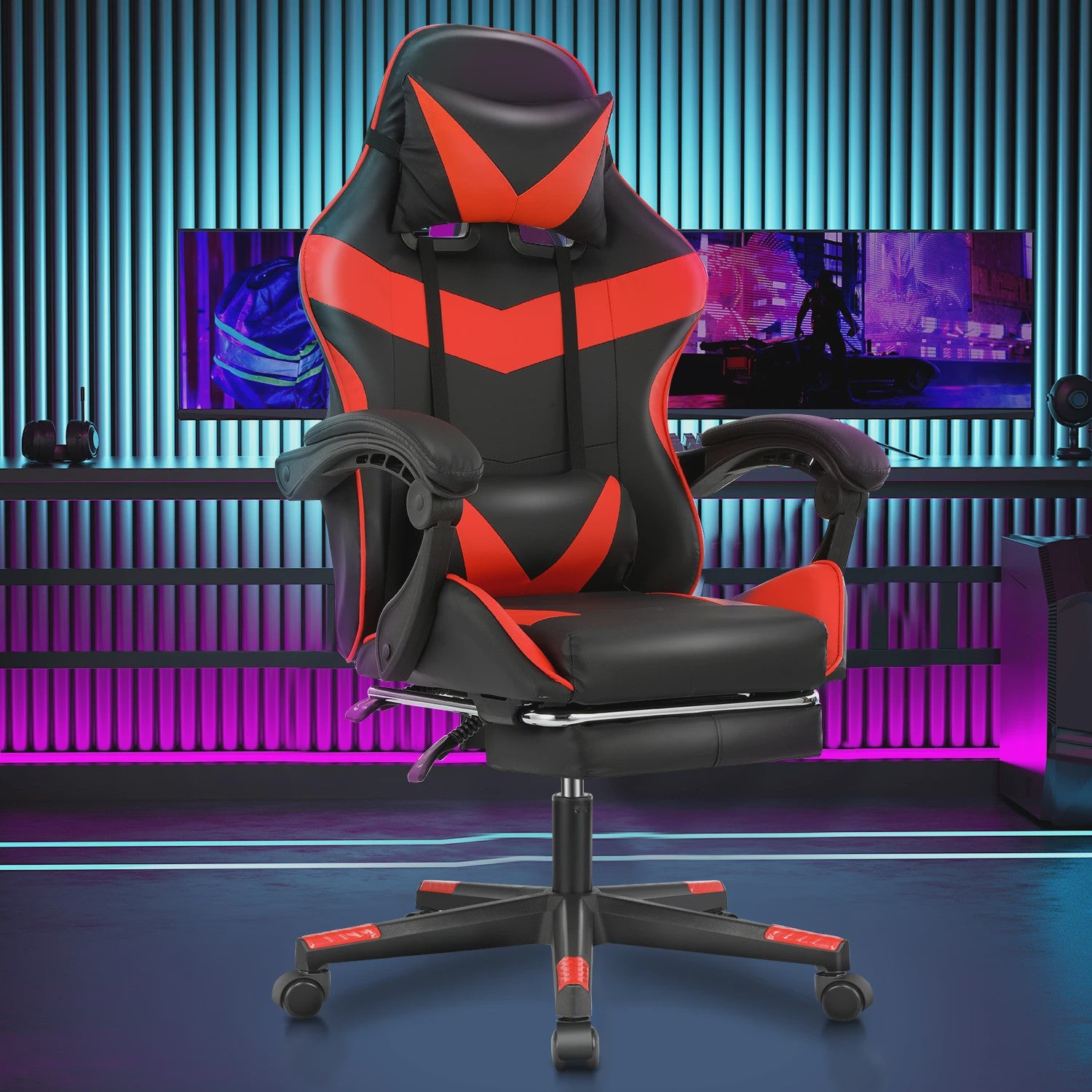 Ergonomische Gaming & Bureau Stoel met Verstelbare Rugleuning en Voetensteun