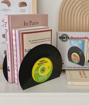 Retro Vinyl Plaat Boekensteunen - Set van 2 - Vintage Decoratie voor Bureau & Kantoor