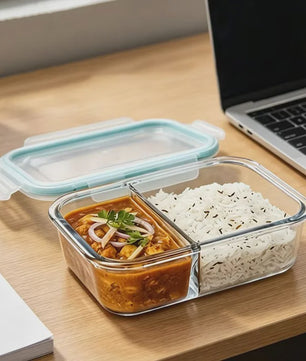 Glazen Lunchbox met 2/3 Compartimenten en Lekvrij Deksel - Herbruikbaar