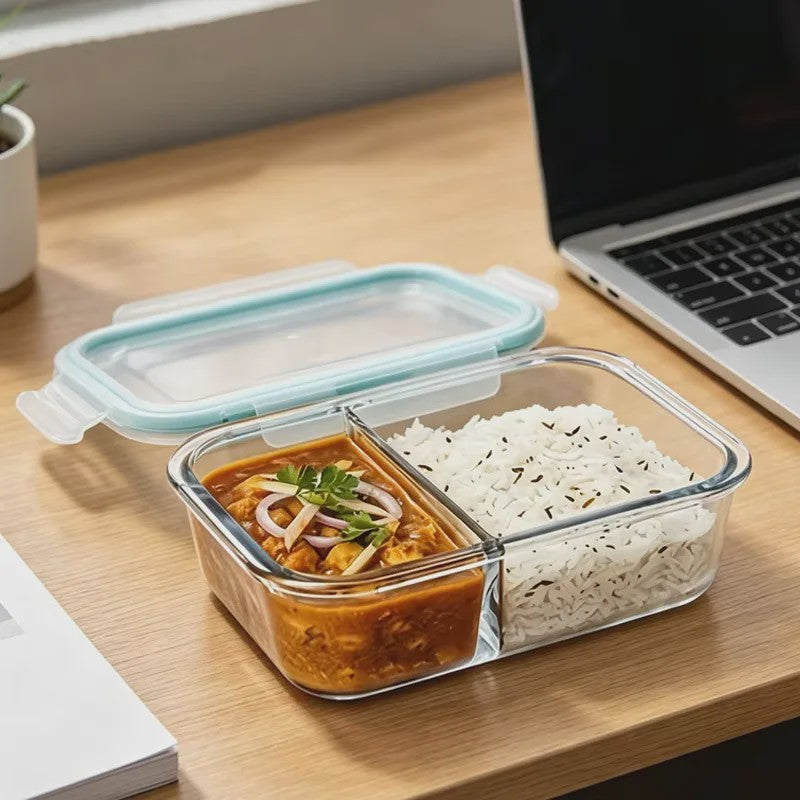 Glazen Lunchbox met 2/3 Compartimenten en Lekvrij Deksel - Herbruikbaar