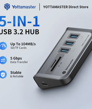 Yottamaster USB 3.2 Gen2 Docking Station Hub met 5Gbps, Multi-Poort SD Kaartlezer & Type-C