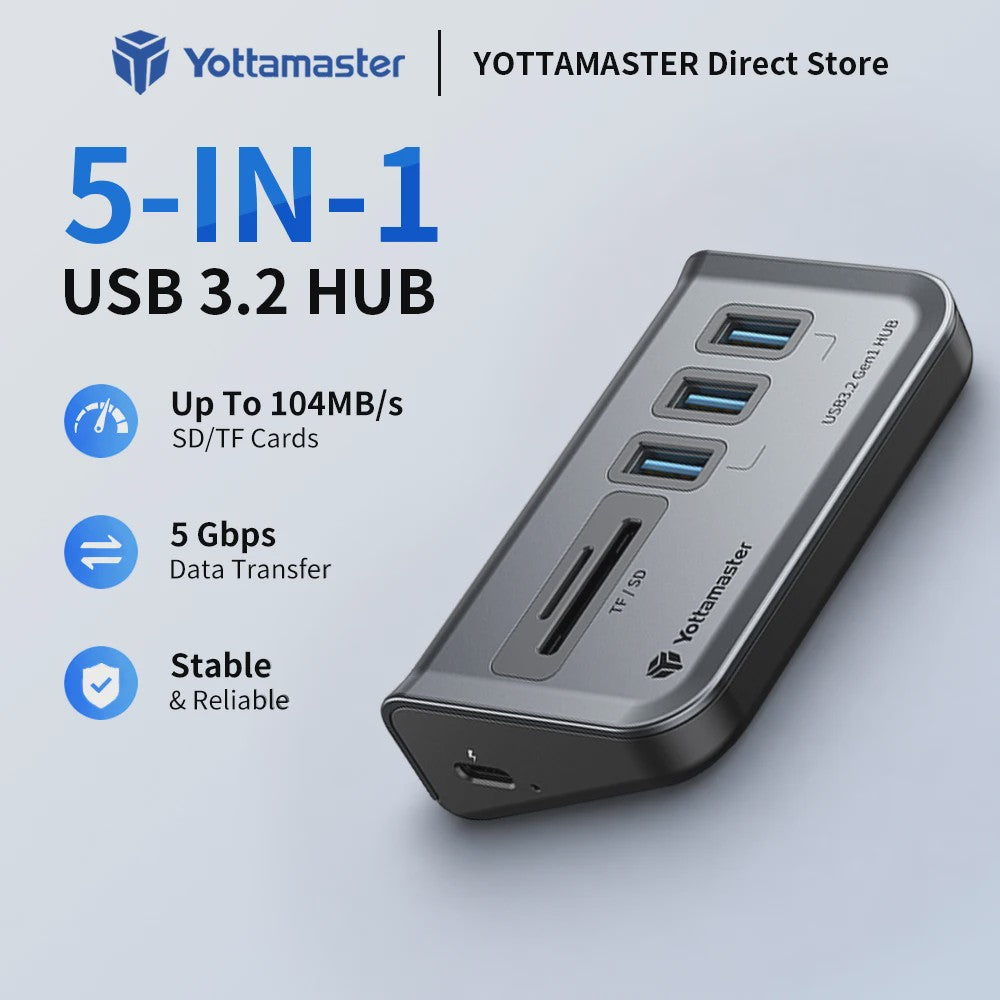 Yottamaster USB 3.2 Gen2 Docking Station Hub met 5Gbps, Multi-Poort SD Kaartlezer & Type-C
