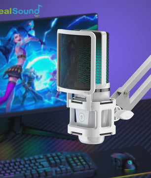 Zealsound RGB USB Condensator Microfoon met Verstelbare Arm - Wit | Gaming, Streaming & Opnames