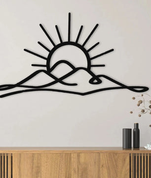 Metal Muurdecoratie Zonsondergang met Bergen - Boho Stijl Wanddecoratie