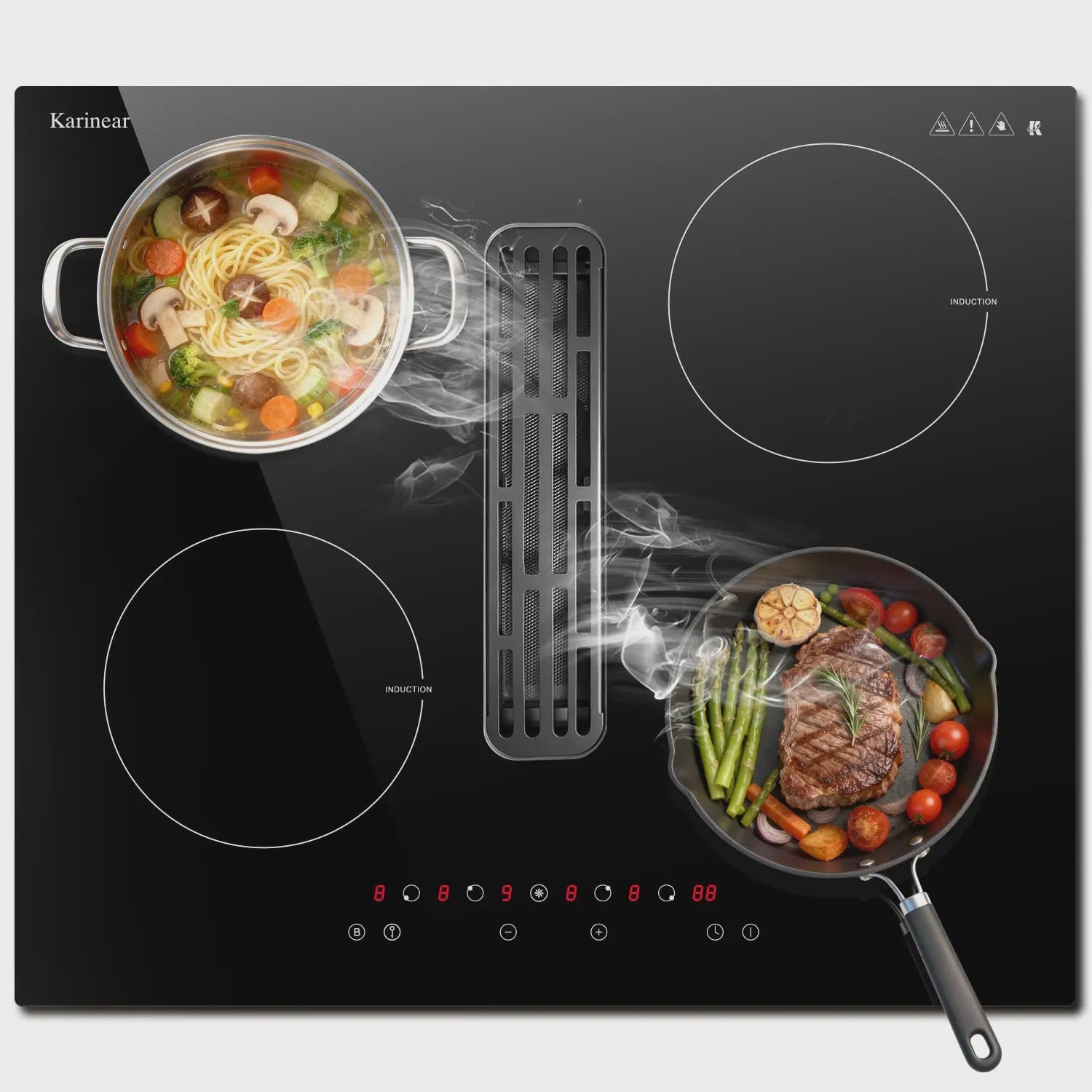 Karinear Inbouw Inductie Kookplaat met Afzuiging - 60cm, 6400W, 9 standen, Timer & Boost