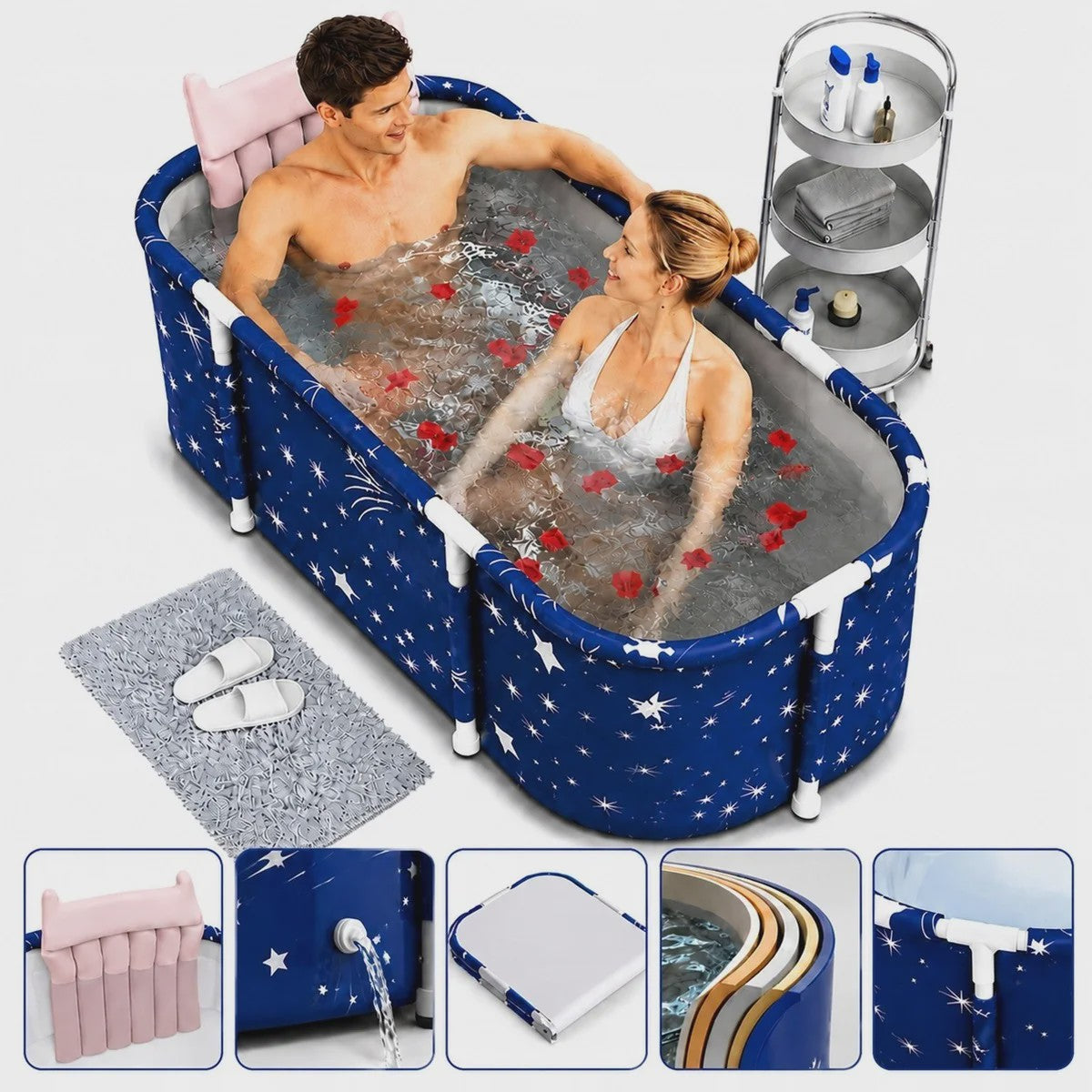 Opvouwbaar Bad voor Volwassenen - Draagbaar Home Spa Bad met Pomp & Kussen - 120cm