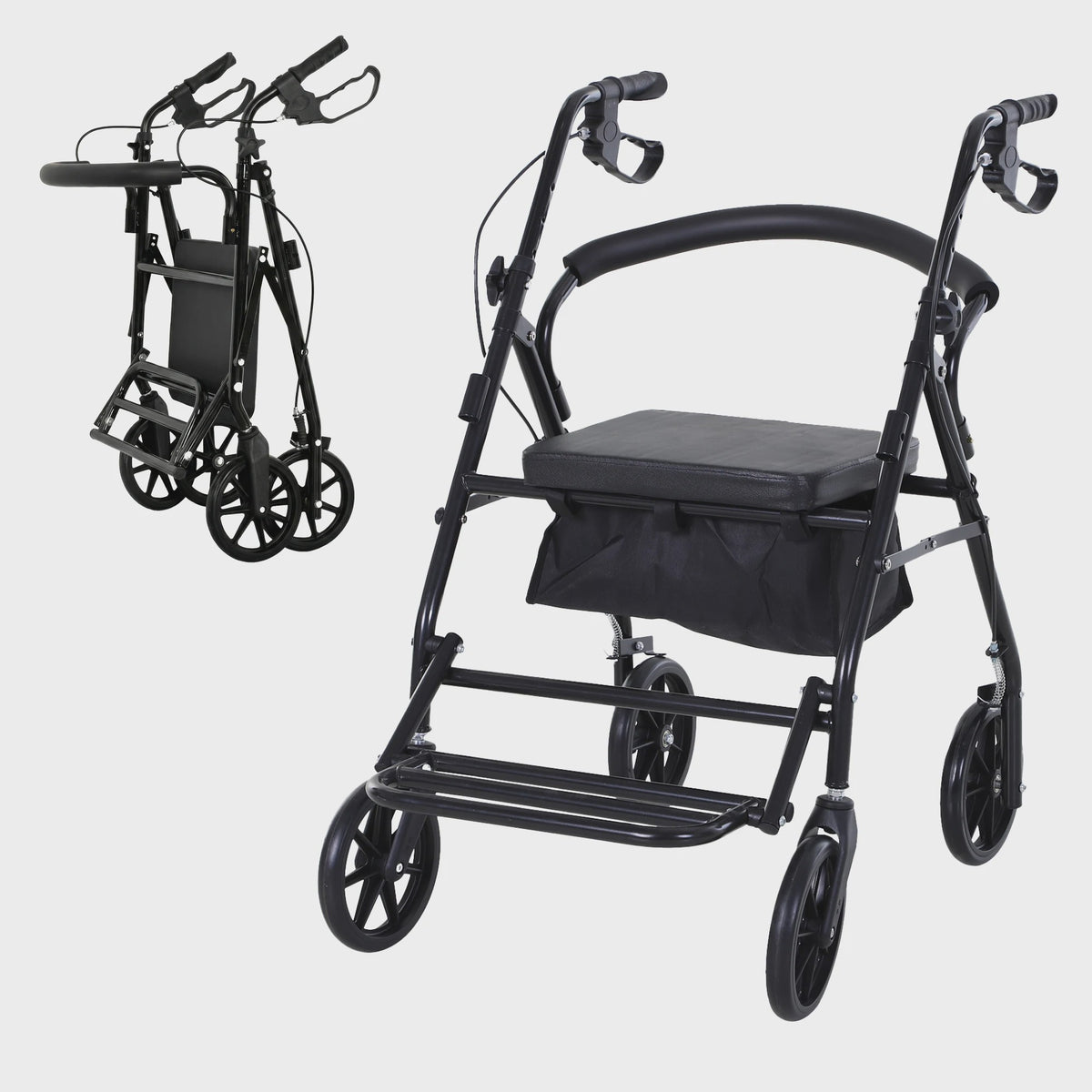 Opvouwbare Rollator met Zitting, Handremmen en Opbergmand - Lichtgewicht & Ergonomisch
