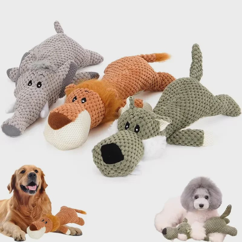 Duurzaam Piepend Pluche Hondenspeelgoed - Leeuw, Wolf & Olifant - Voor Kleine & Middelgrote Honden