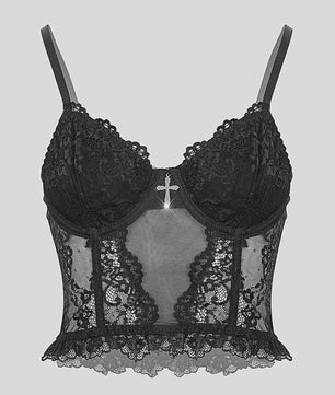 Dames Sexy kanten lingerie top met visgraat en stalen ring