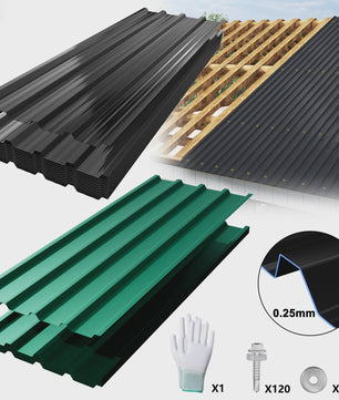 Set van 12 Trapezium Metalen Dakplaten 129.5x45cm - Weerbestendig Staal voor Schuur & Carport (7m²)