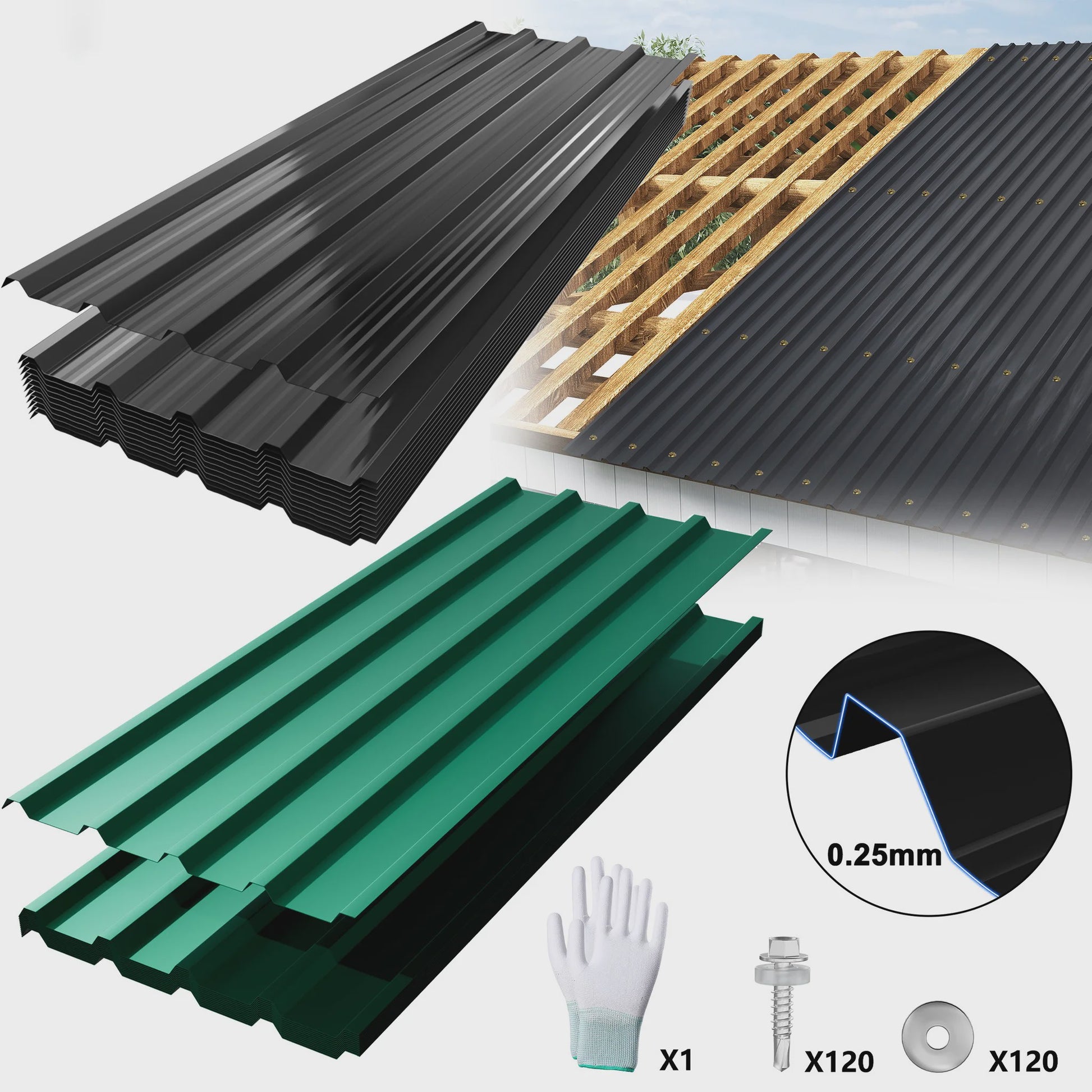 Set van 12 Trapezium Metalen Dakplaten 129.5x45cm - Weerbestendig Staal voor Schuur & Carport (7m²)