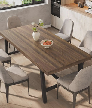 Industriële Eettafel 71" voor 6-8 Personen - Ruim Rechthoekig Keukentafel met Stalen Frame
