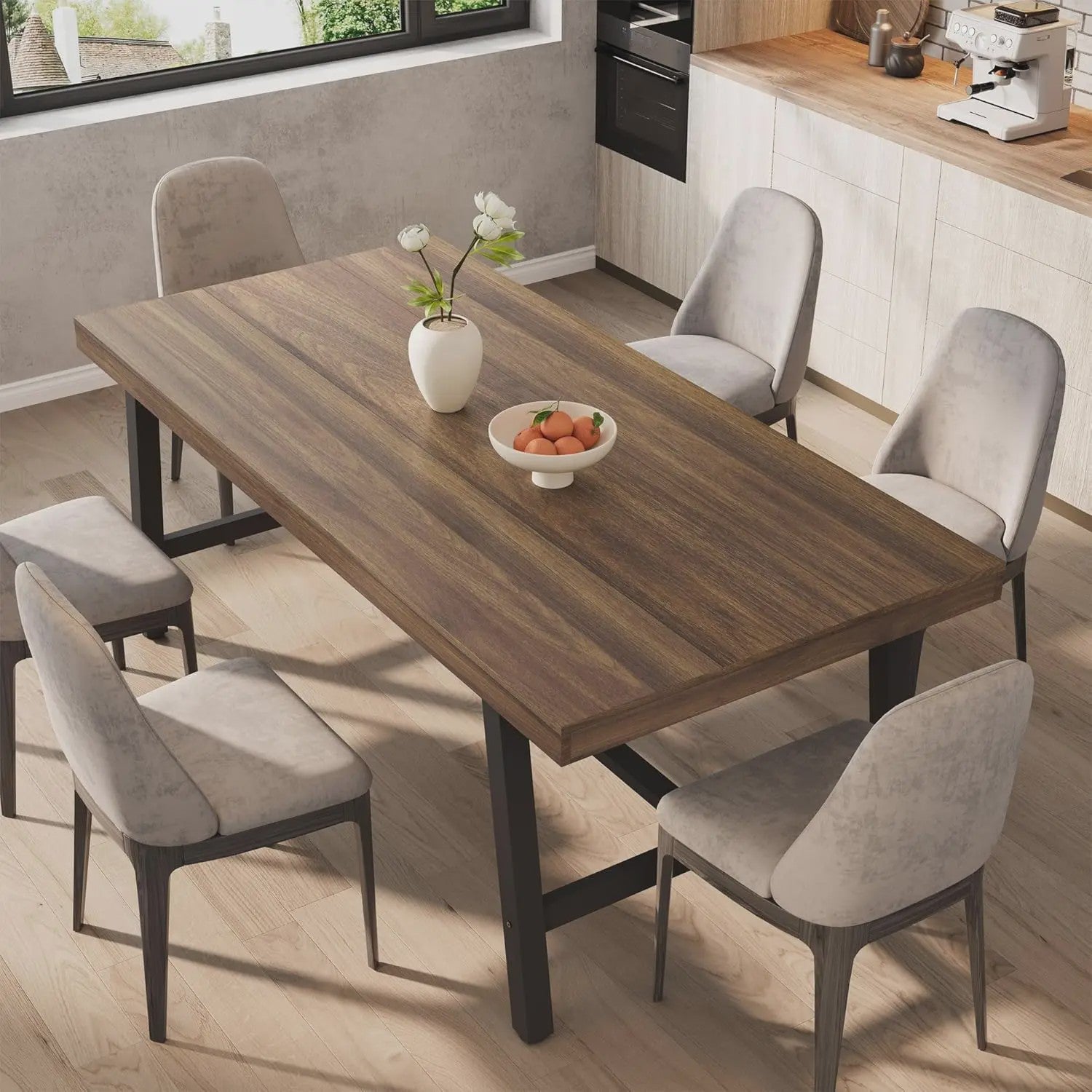 Industriële Eettafel 71" voor 6-8 Personen - Ruim Rechthoekig Keukentafel met Stalen Frame