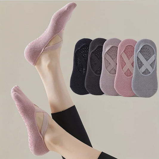 5 Paar Dames Yogakousen met Antislip Siliconen Grip - Ademend Katoen