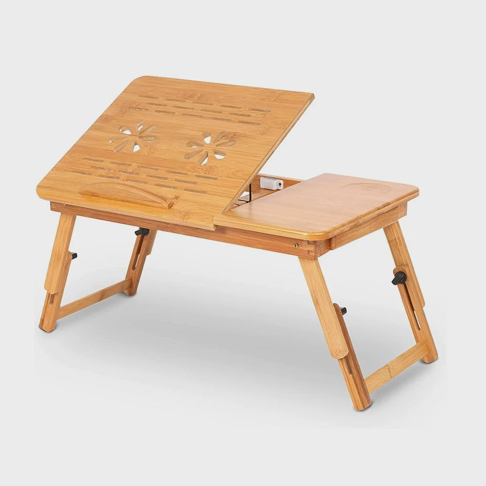 Opklapbare Bamboe Bedtafel met Verstelbare Hoogte & Kantelbaar Bureau - Ideaal voor Laptop, Ontbijt & Lezen