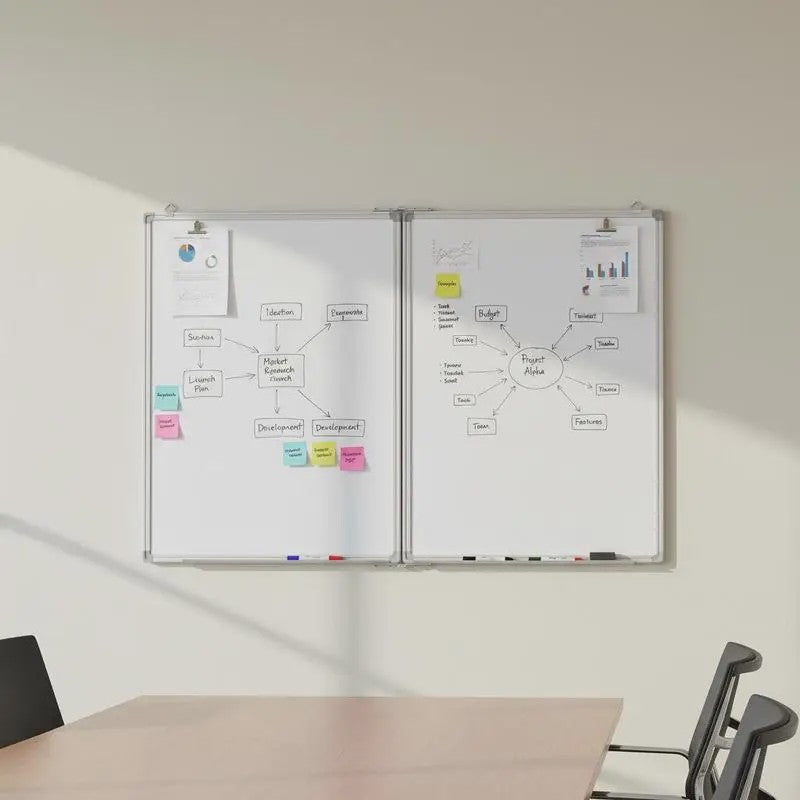 Magnetisch Whiteboard 2 Panelen Inklapbaar 120x100 cm met Aluminium Frame