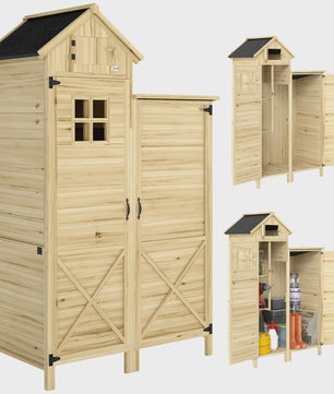 Outsunny Houten Tuinkast met Dubbele Zone en Verwijderbare Planken - 106x57x167 cm