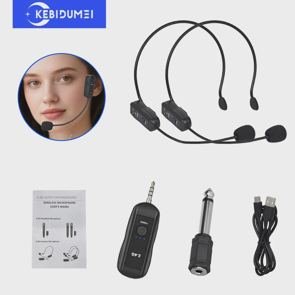 Draadloze Hoofdtelefoon Microfoon Set 2.4G - Draagbaar & Flexibel voor Sprekers, Docenten & Gidsen