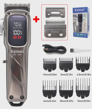 Kemei KM-1550 Professionele Baardtrimmer & Haarklipper voor Mannen - Draadloos, LED Display, USB