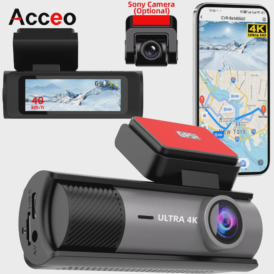 ACCEO B61P 4K Dashcam met Dubbele Lens (Voor & Achter 1080P), GPS, WiFi en 24H Parkeerfunctie