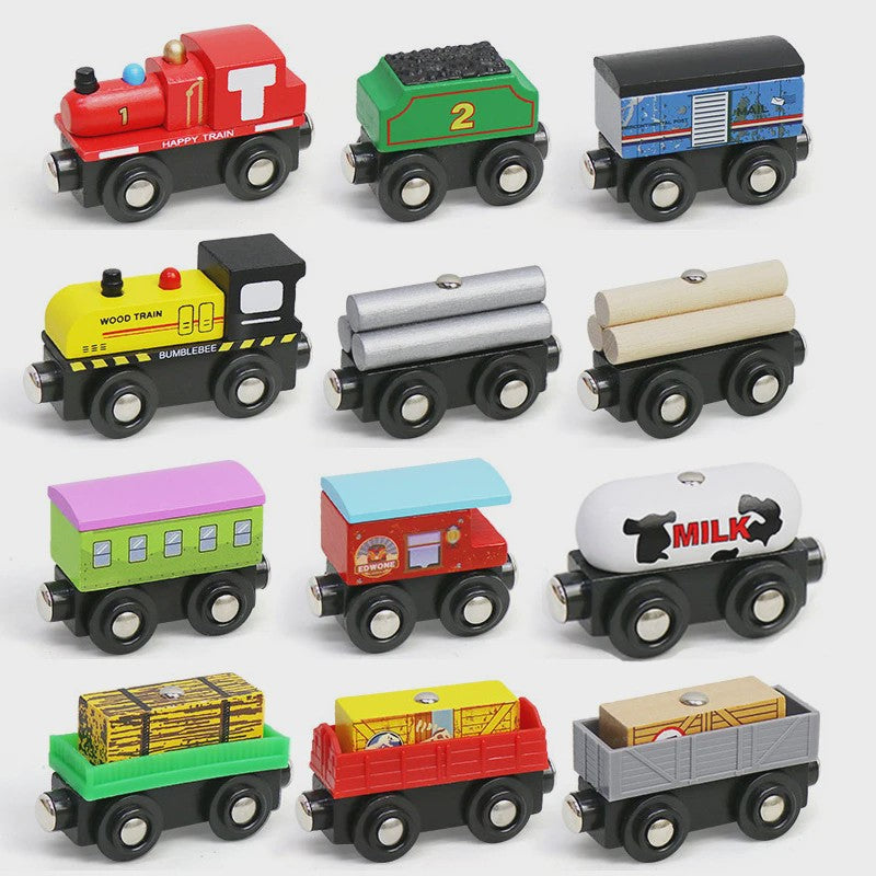 Houten Magneet Treinwagon Set - Uitbreidbaar en Compatibel met Houten Spoorsystemen