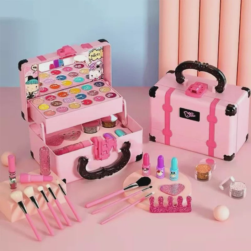Prinsessen Make-up Koffer Speelset voor Kinderen - Veilige Kinderspeelgoed Make-up met Oogschaduw, Lippenstift en Nagellak