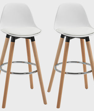 Set van 2 Luxe Barstoelen met Witte PU Bekleding en Houten Poten