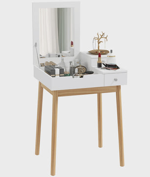 HOMCOM Kaptafel met Spiegel en 2 Lades - Modern Wit Design voor Slaapkamer of Woonkamer