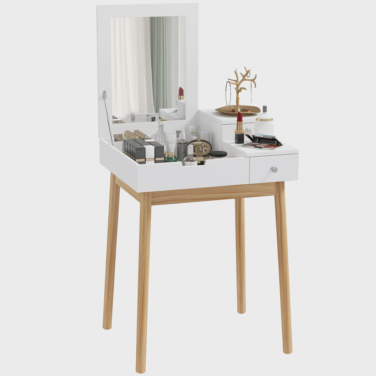 HOMCOM Kaptafel met Spiegel en 2 Lades - Modern Wit Design voor Slaapkamer of Woonkamer