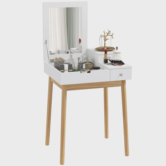 HOMCOM Kaptafel met Spiegel en 2 Lades - Modern Wit Design voor Slaapkamer of Woonkamer