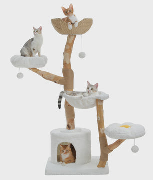 Luxe Kattenboom 150cm met Wicker Manden, Krabpaal & Bloemenplateaus