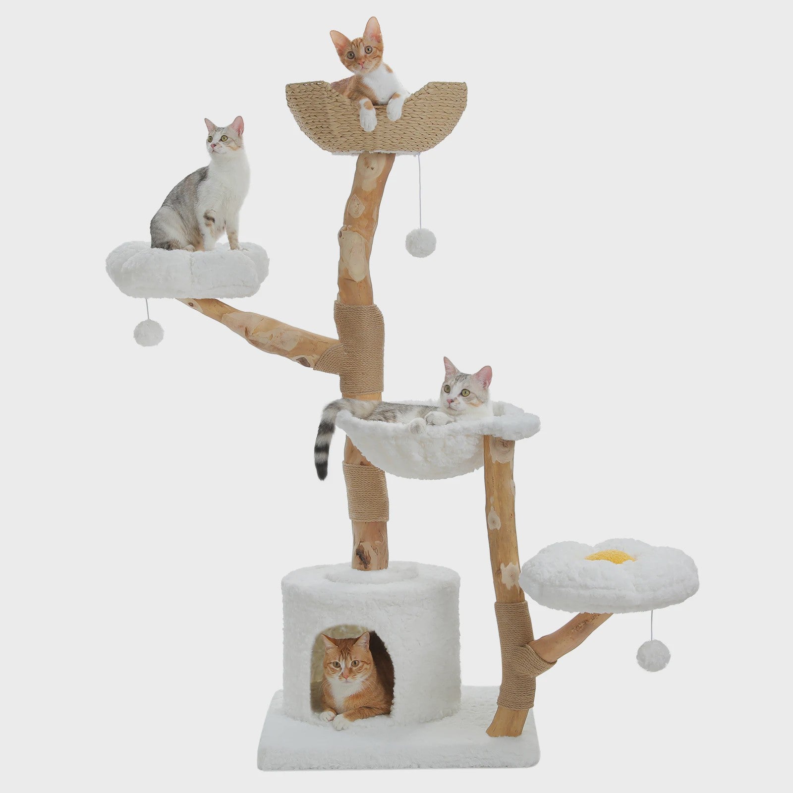 Luxe Kattenboom 150cm met Wicker Manden, Krabpaal & Bloemenplateaus