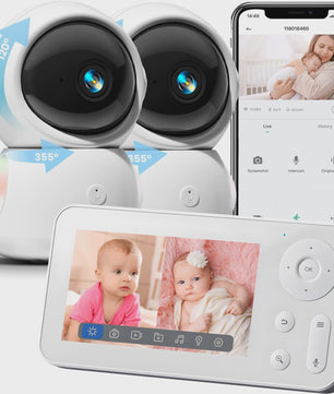 WiFi Babyfoon met Twee Camera's, Split-Screen, App Controle & 4.3" IPS Scherm - 2K 3MP Auto Tracking PTZ