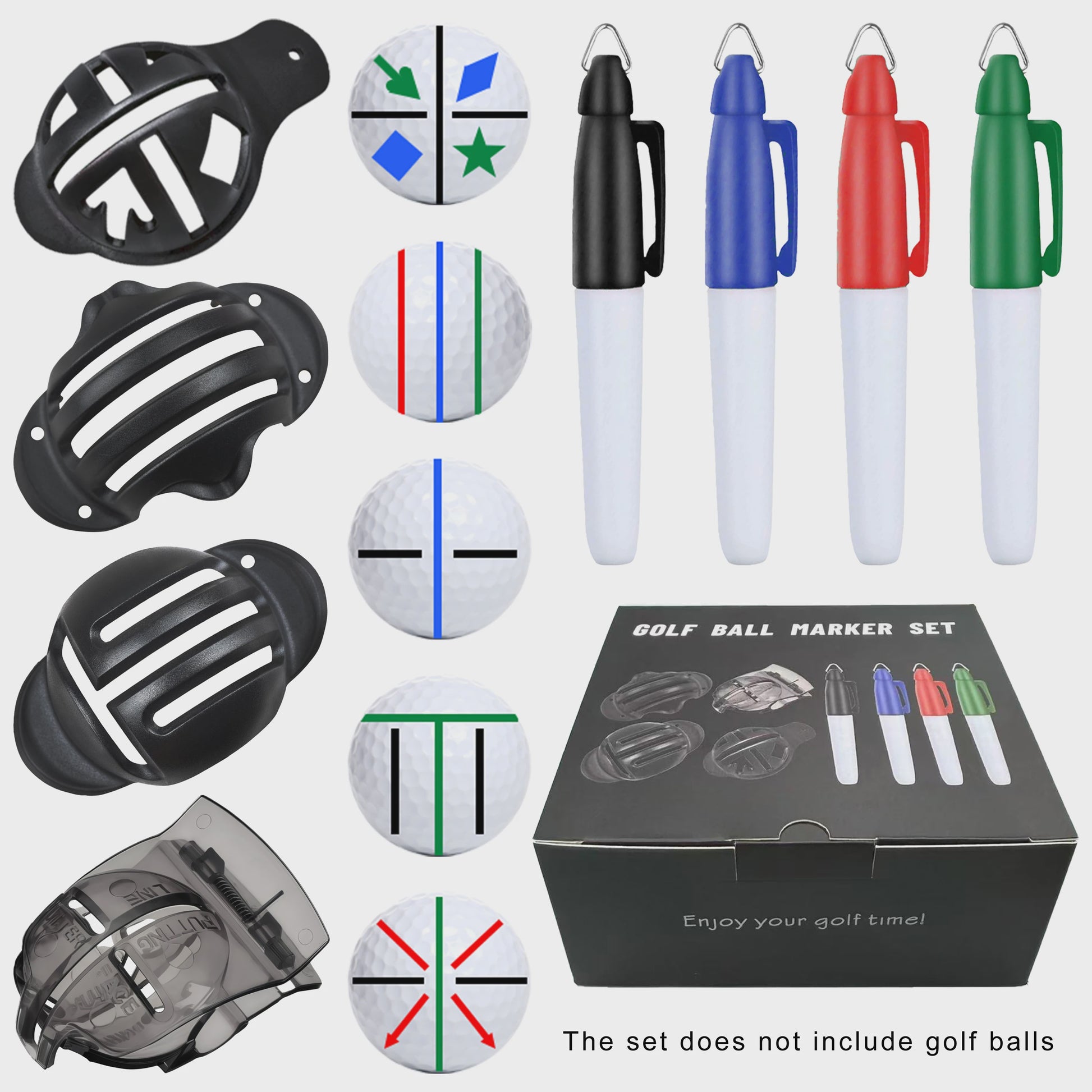 8-delige Golf Bal Lijn Marker Set: 4 Templates & 4 Kleuren Markers voor Betere Slagen