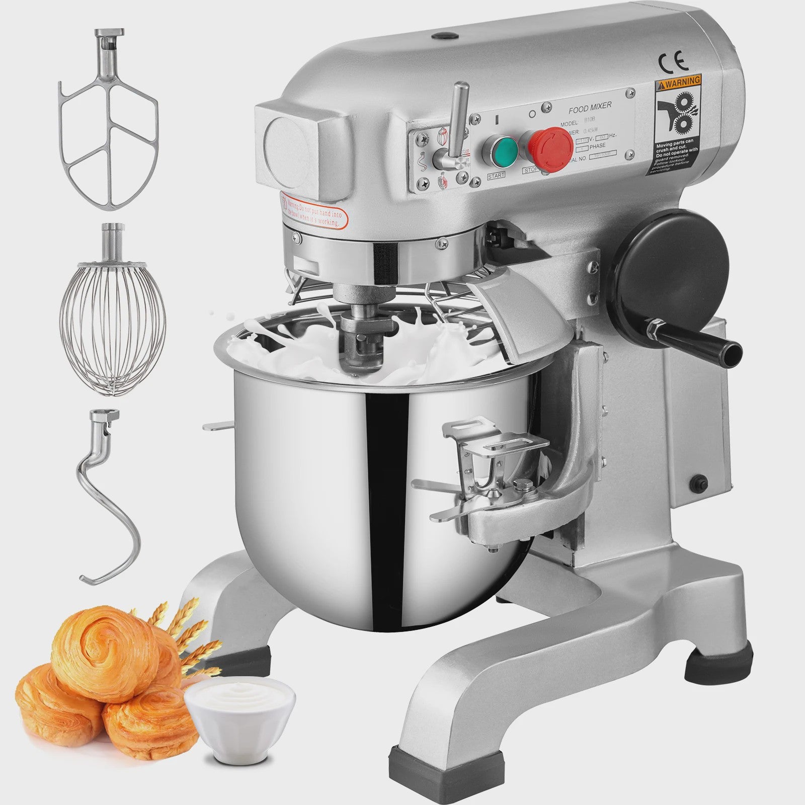SucceBuy 15QT Industriële Keukenmixer - 3 Snelheden, RVS Kom & Accessoires