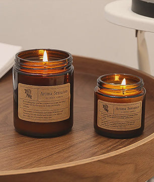 Aromatherapie Kaars in Bruin Glazen Pot - Geurkaars voor Huisdecoratie & Cadeau