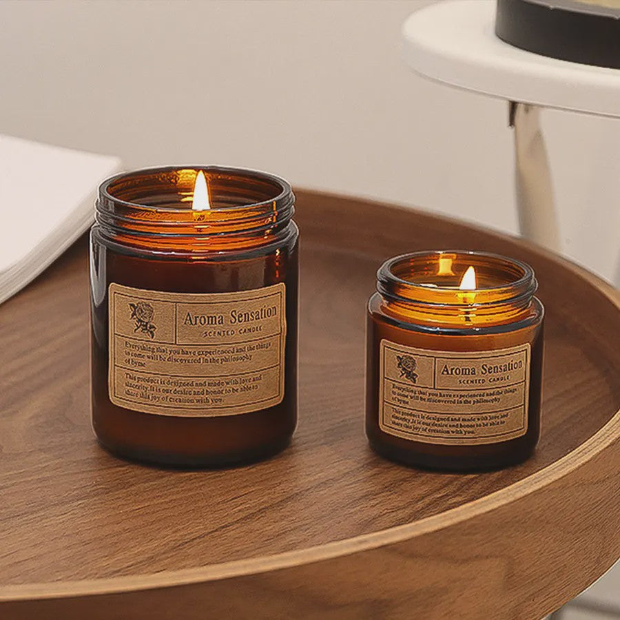 Aromatherapie Kaars in Bruin Glazen Pot - Geurkaars voor Huisdecoratie & Cadeau