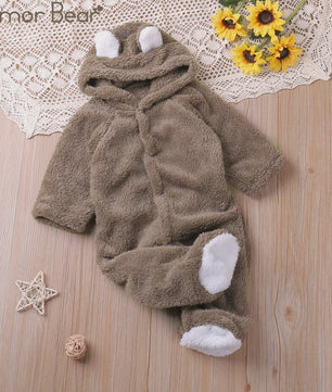 Schattige Baby Romper met Berenoren - Winter Jumpsuit voor Jongens & Meisjes