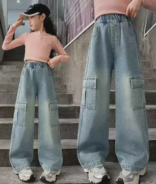 Stoere Meisjes Cargo Jeans - Wijd & Loose Fit | Mode Streetwear voor Kinderen (5-12 jaar)