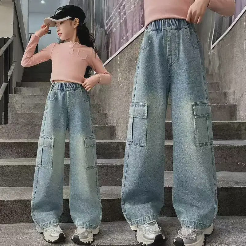Stoere Meisjes Cargo Jeans - Wijd & Loose Fit | Mode Streetwear voor Kinderen (5-12 jaar)