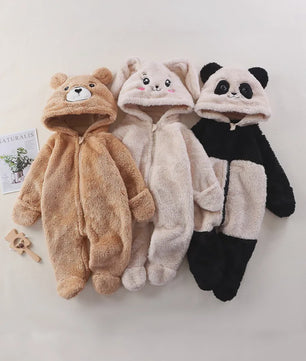 Zachte Baby Romper Jumpsuit met Dierenprint - Warm & Knus voor Herfst/Winter