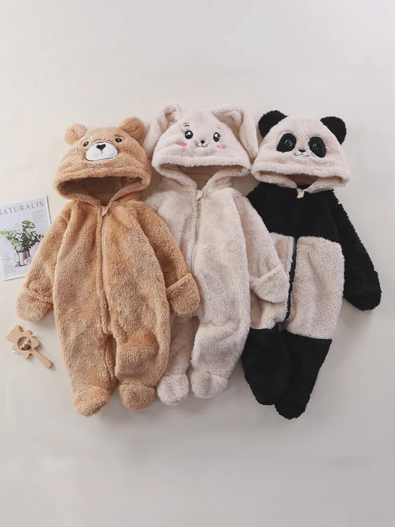 Zachte Baby Romper Jumpsuit met Dierenprint - Warm & Knus voor Herfst/Winter
