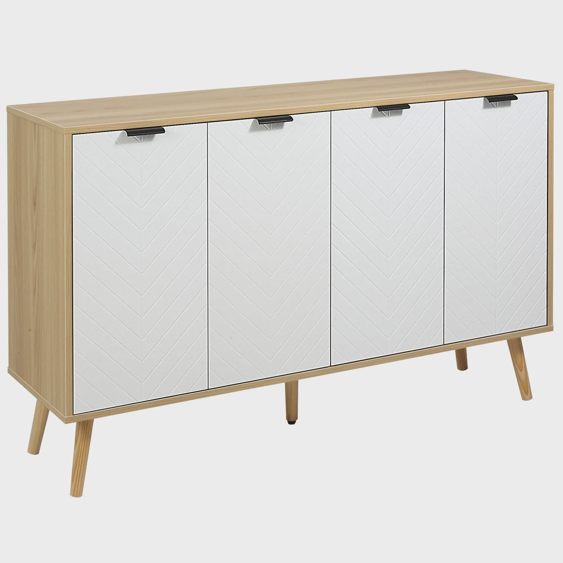 Modern Wit Dressoir met Natuurlijk Houtdetail - 120 cm Breed - Anti-Tip Functie