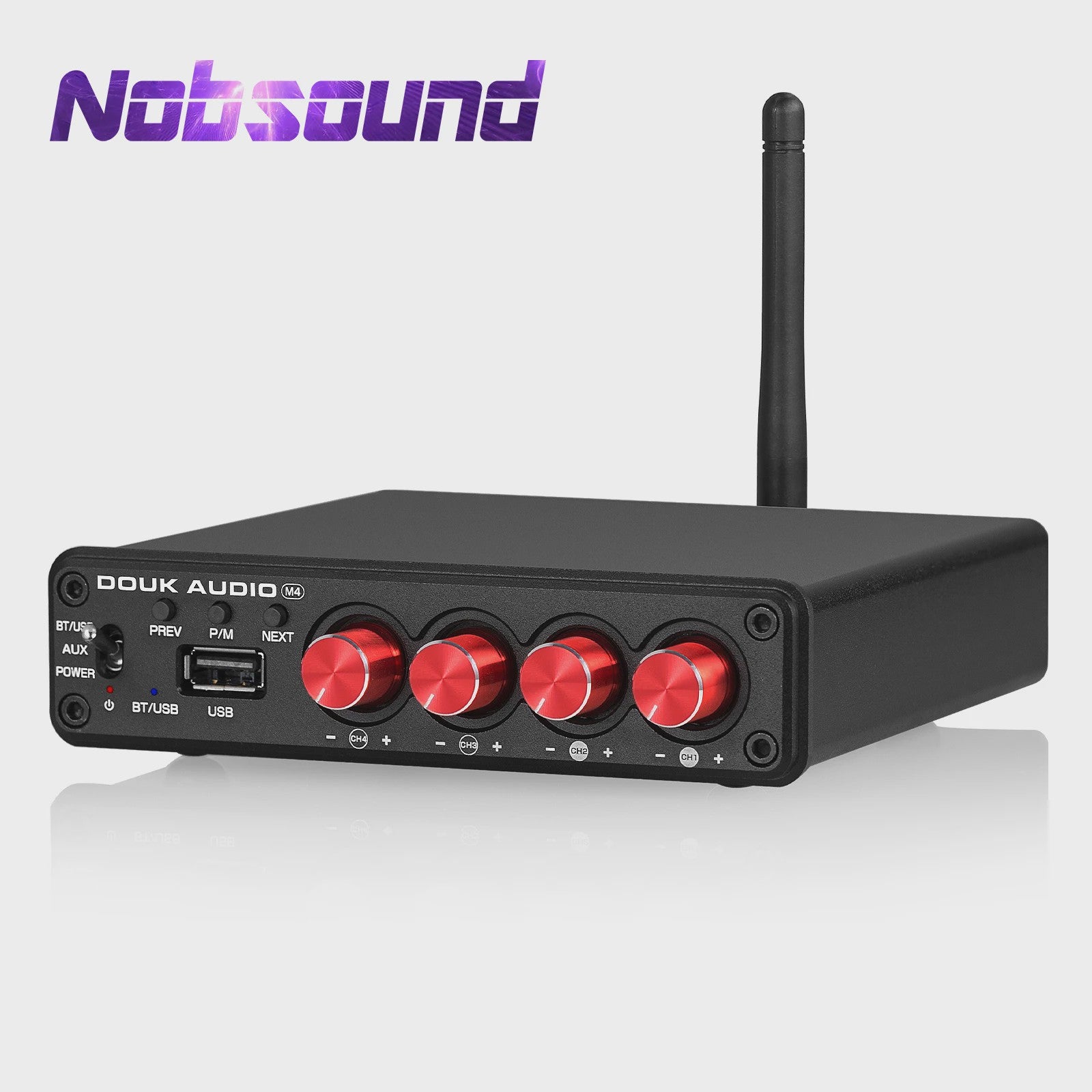 Nobsound HiFi Stereo Bluetooth 5.0 Versterker met USB Muziekspeler - 4 Kanaals Audio Receiver 50W*4
