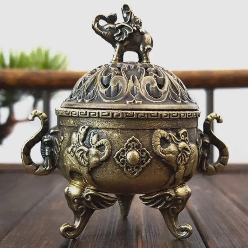 Bronzen Olifant Lotus Wierookbrander - Sfeervolle Decoratie voor Meditatie & Huis