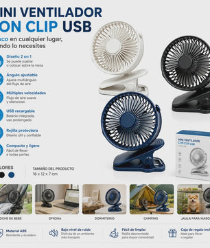 Mini Clip-On Ventilator USB Oplaadbaar - Draagbaar, Instelbaar & 3 Snelheden
