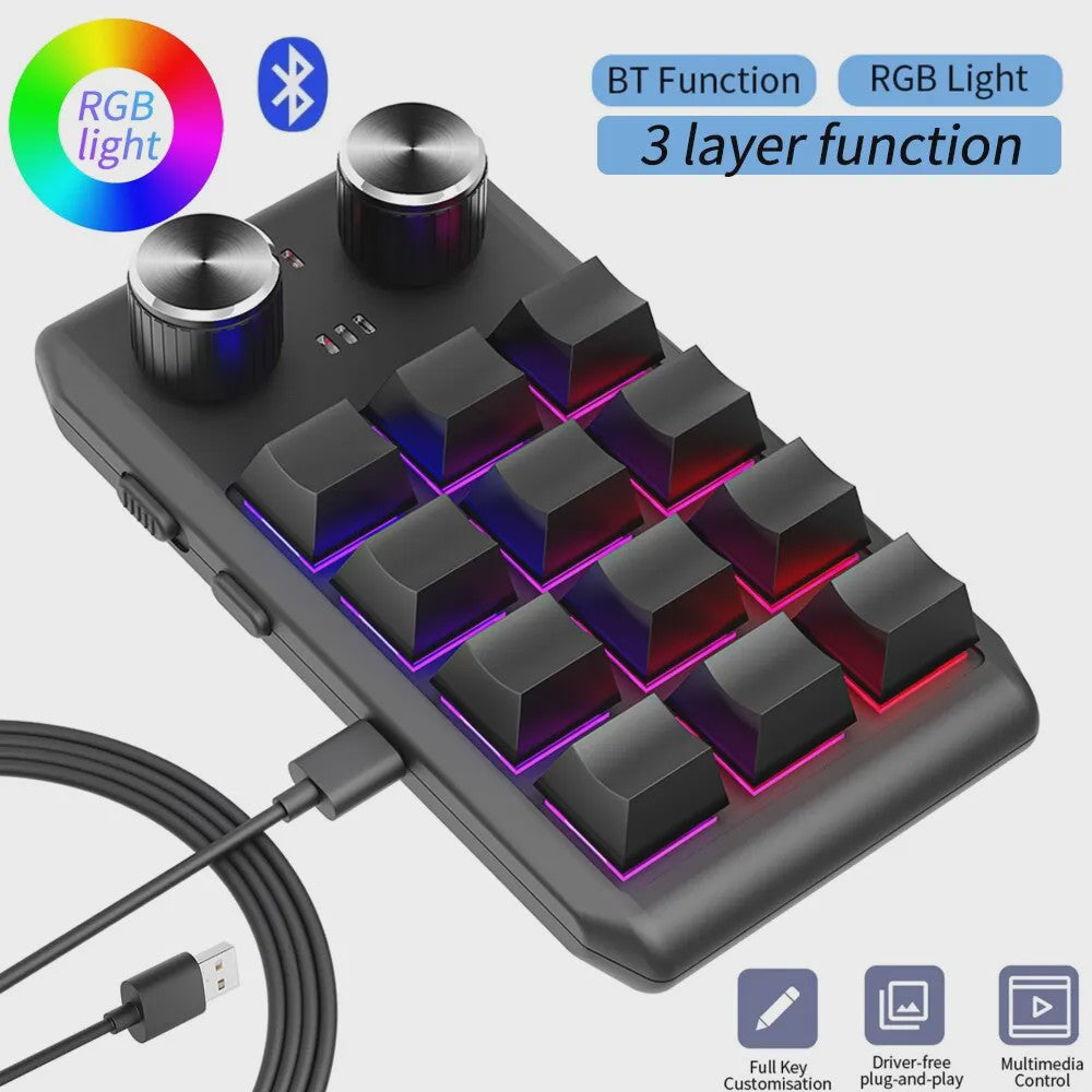 Programmeerbaar Mini Macrotoetsenbord met 2 Knoppen, RGB & Bluetooth