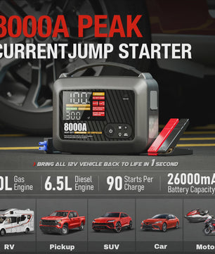Krachtige 8000A Jump Starter met Luchtpomp - Heavy Duty Auto Startbooster 12V