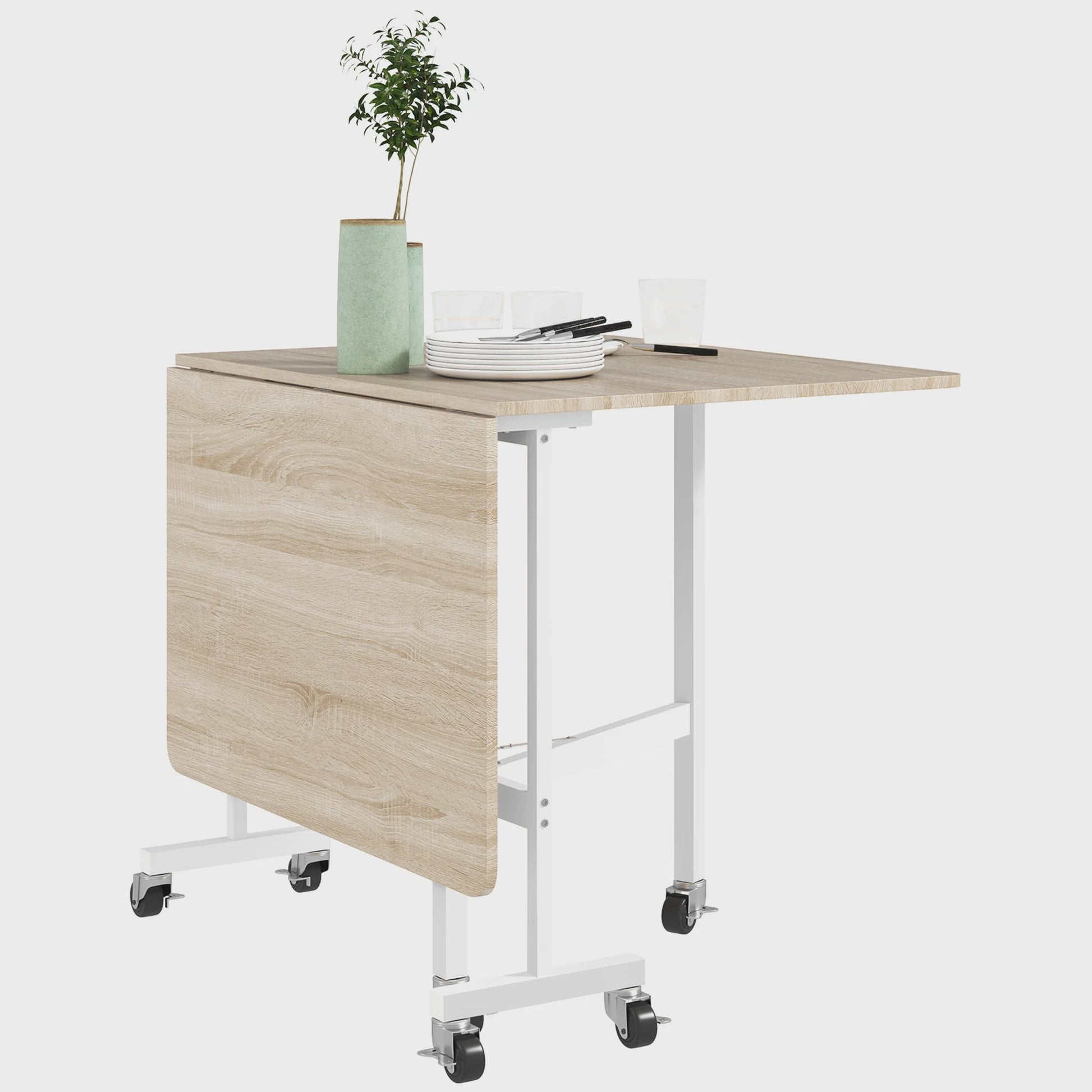 Homcom Klaptafel Eettafel voor 4-6 Personen met Wielen 120x80x73 cm