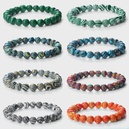 8mm Natuurlijke Malachiet Edelsteen Armband - Handgemaakt, Elastisch